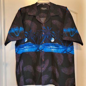 FAVANT Mens Hawaiian Black and Blue Shirt Loose Fit Size XL